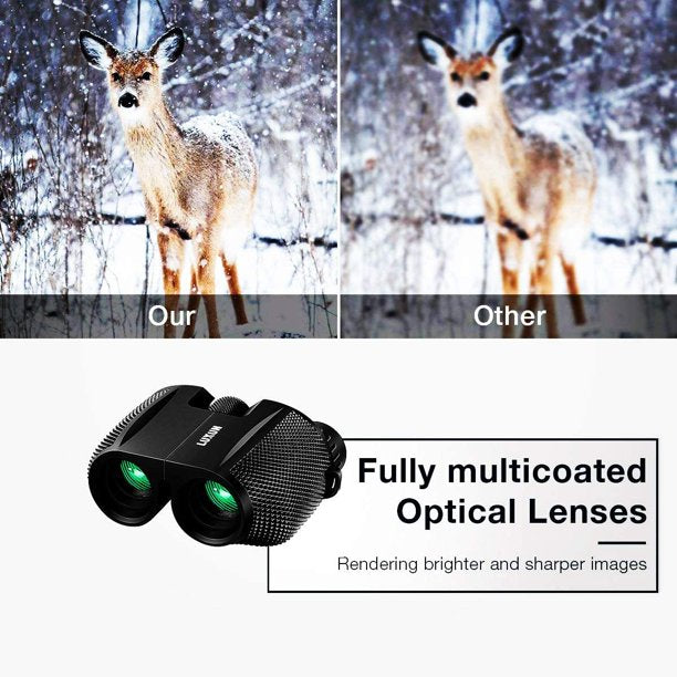 SGODDE Compact Binoculars, 10 x 25mm Fully Coated Porro Prism Waterproof Binocular, Weak Light Night Vision, Folding High Powered Clear