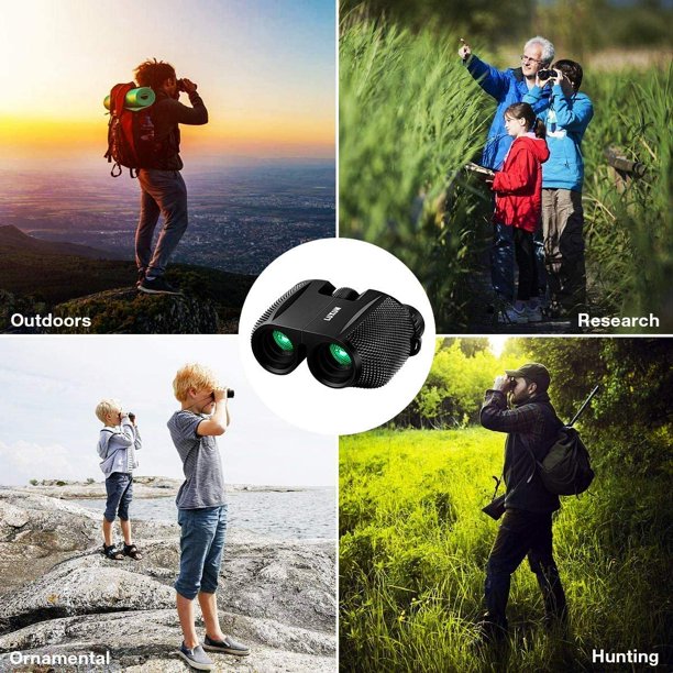 SGODDE Compact Binoculars, 10 x 25mm Fully Coated Porro Prism Waterproof Binocular, Weak Light Night Vision, Folding High Powered Clear