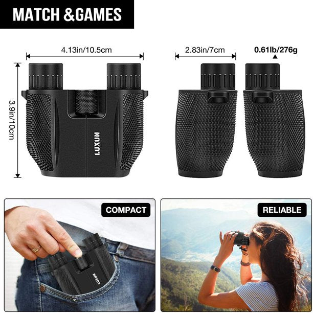 SGODDE Compact Binoculars, 10 x 25mm Fully Coated Porro Prism Waterproof Binocular, Weak Light Night Vision, Folding High Powered Clear