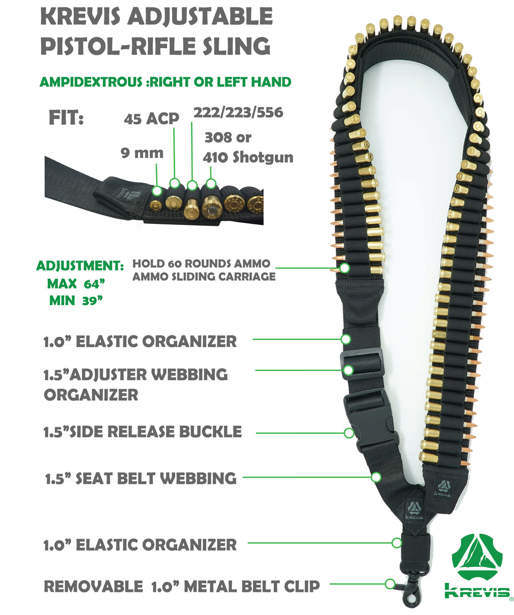 Krevis 60 Rds Pistol/Rifle adjustable bandolier sling