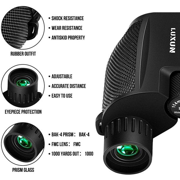 SGODDE Compact Binoculars, 10 x 25mm Fully Coated Porro Prism Waterproof Binocular, Weak Light Night Vision, Folding High Powered Clear