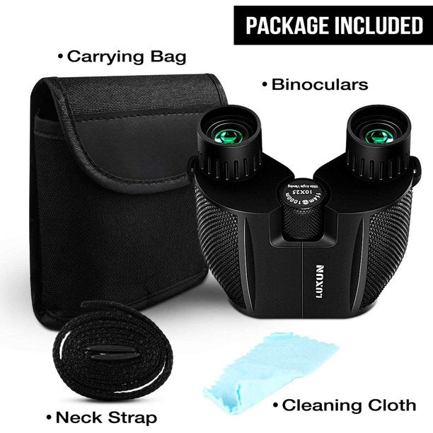 SGODDE Compact Binoculars, 10 x 25mm Fully Coated Porro Prism Waterproof Binocular, Weak Light Night Vision, Folding High Powered Clear