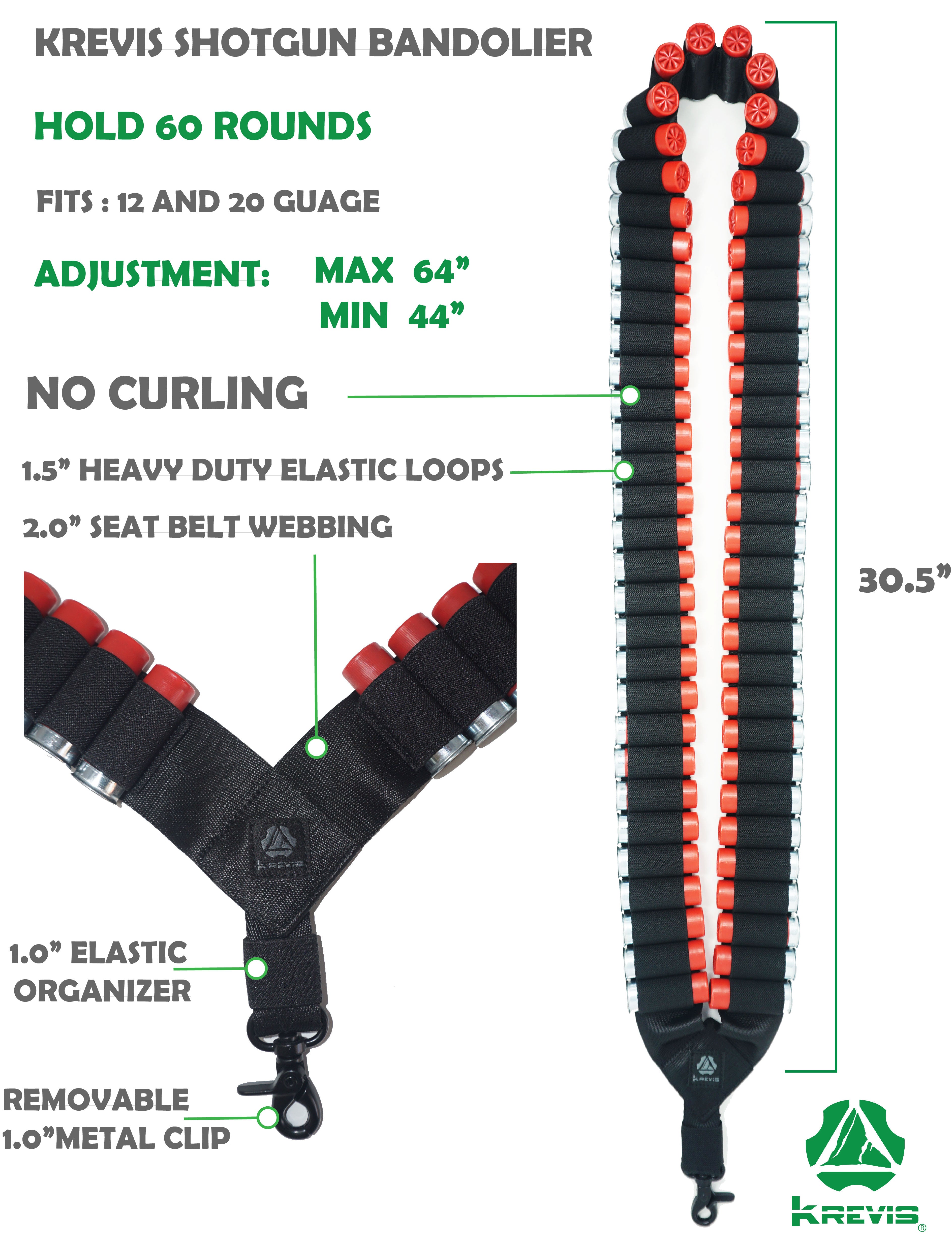 Krevis Deluxe 60 Round Bandolier Shotgun Shell Holder