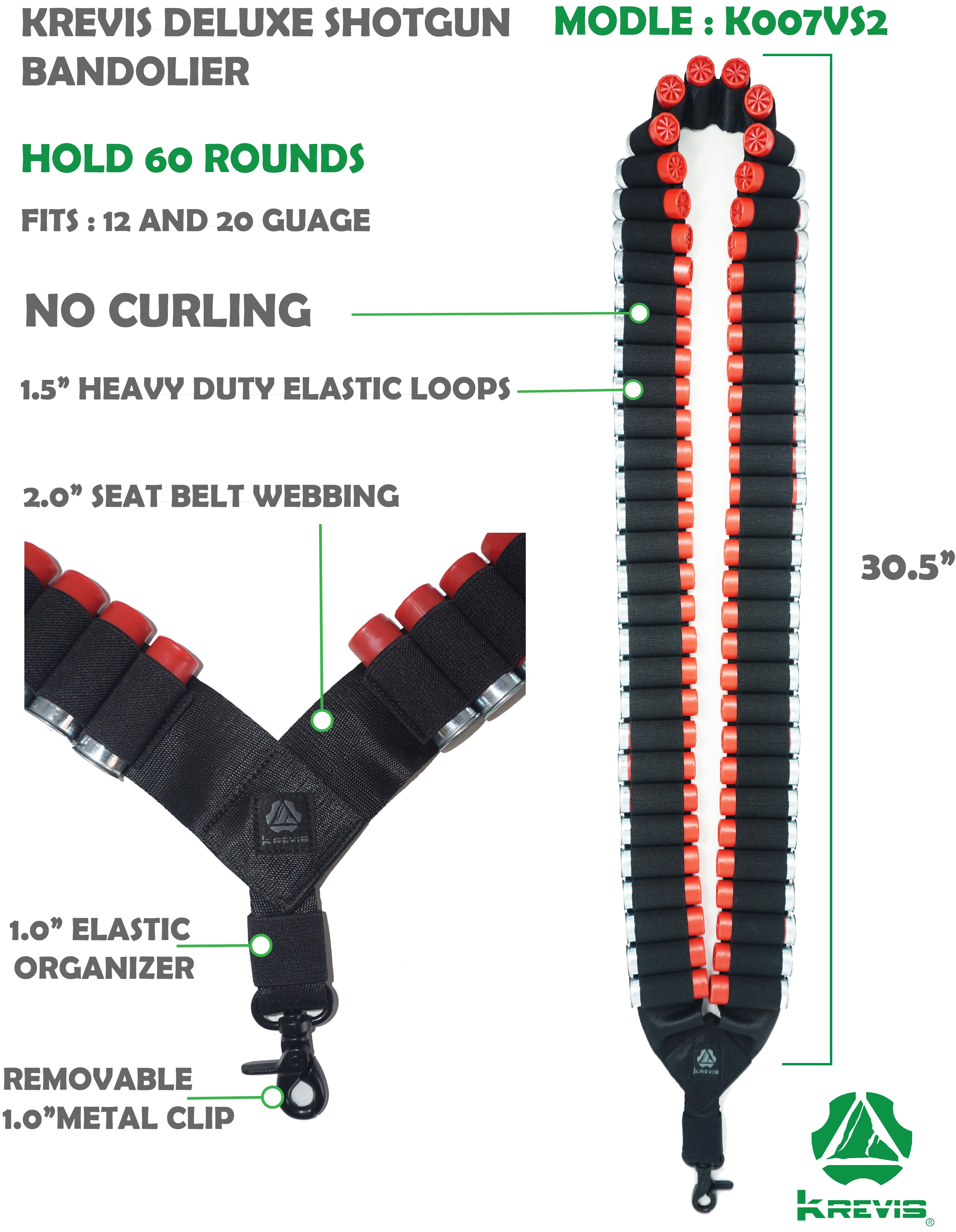 Krevis Deluxe 60 Round Bandolier Shotgun Shell Holder (Seat Belt)