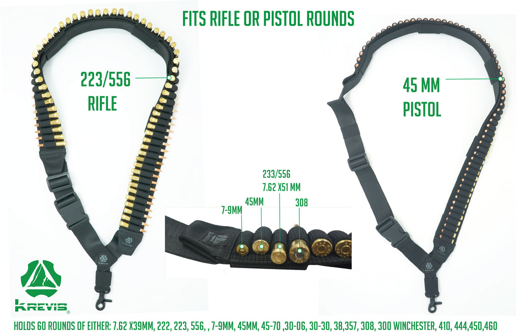 Krevis 60 Rds Pistol/Rifle adjustable bandolier sling