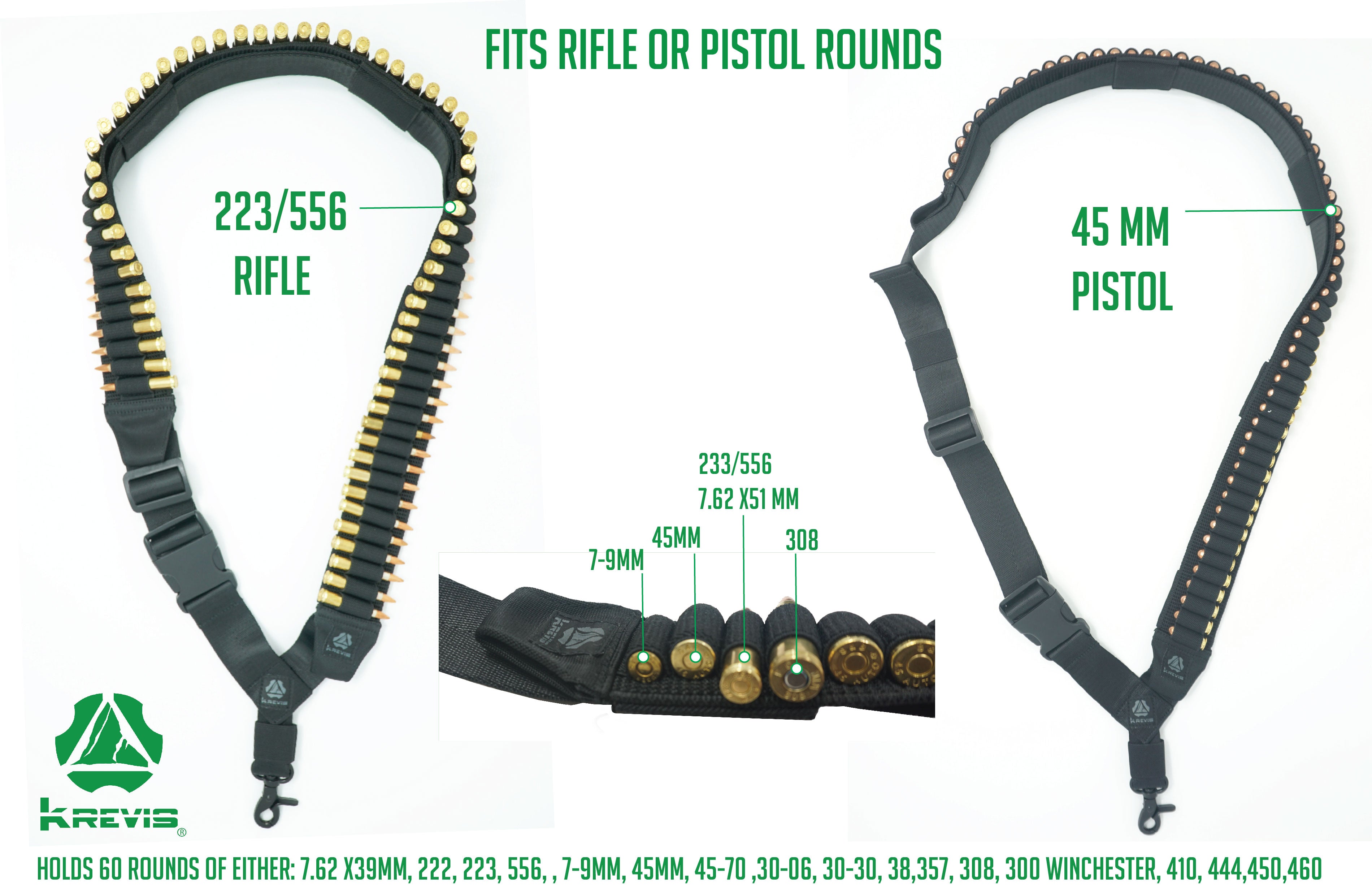 Krevis 60 Rds Pistol/Rifle adjustable bandolier sling